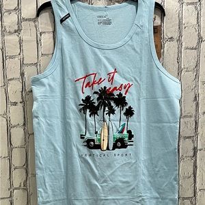 Vertical Size: Mens  Sleeveless Top Blue Graphic 100% Cotton